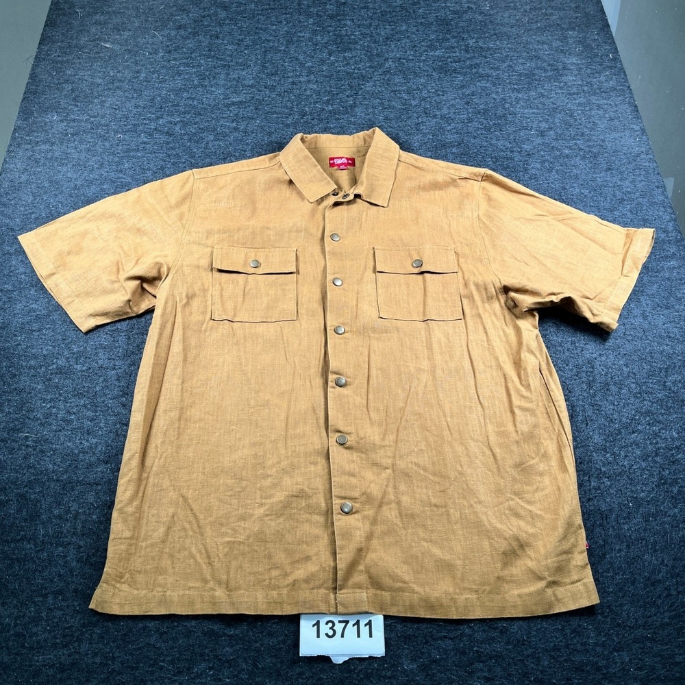 Stacy Adams Shirt Mens 3XL Tan Excellent Linen Cotton Short Sleeve Button Up